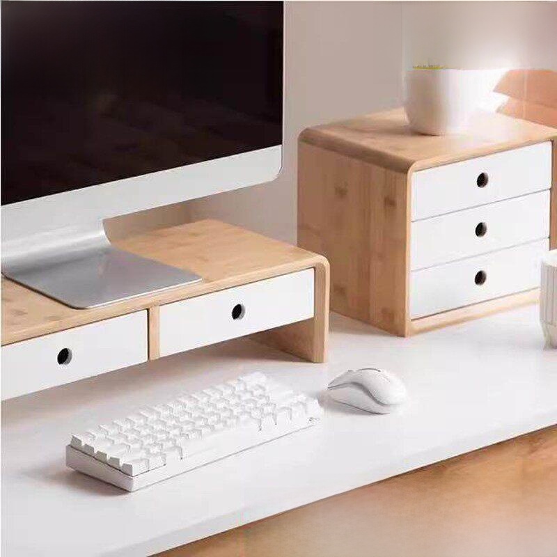 Desktop Organizer Bamboo - Bamboo Computer Monitor Stand Desk Drawer