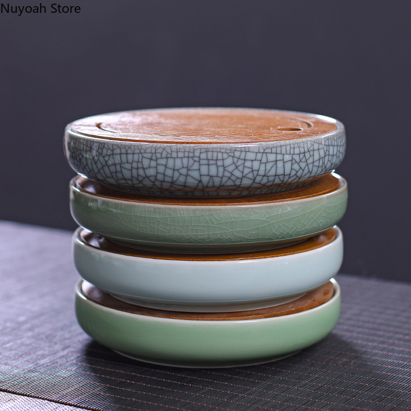 Desktop Organizer Bamboo - Ceramic Round Tea Tray Household Living