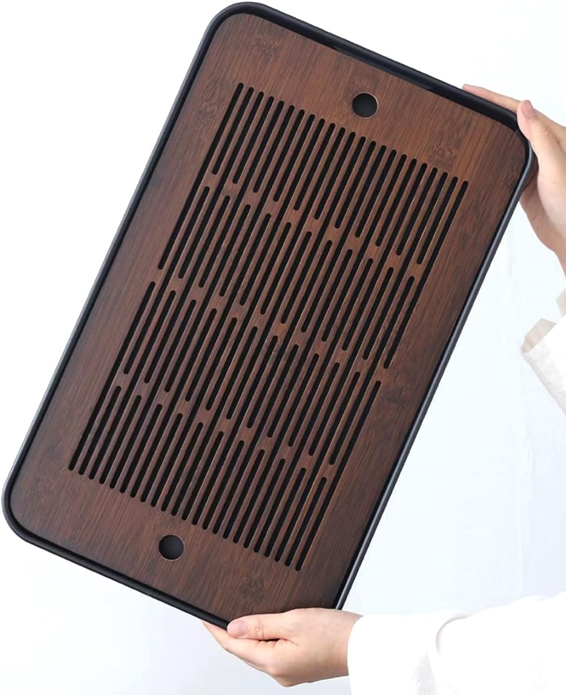 Desktop Organizer Bamboo - Natural Bamboo Tea Tray with Hidden