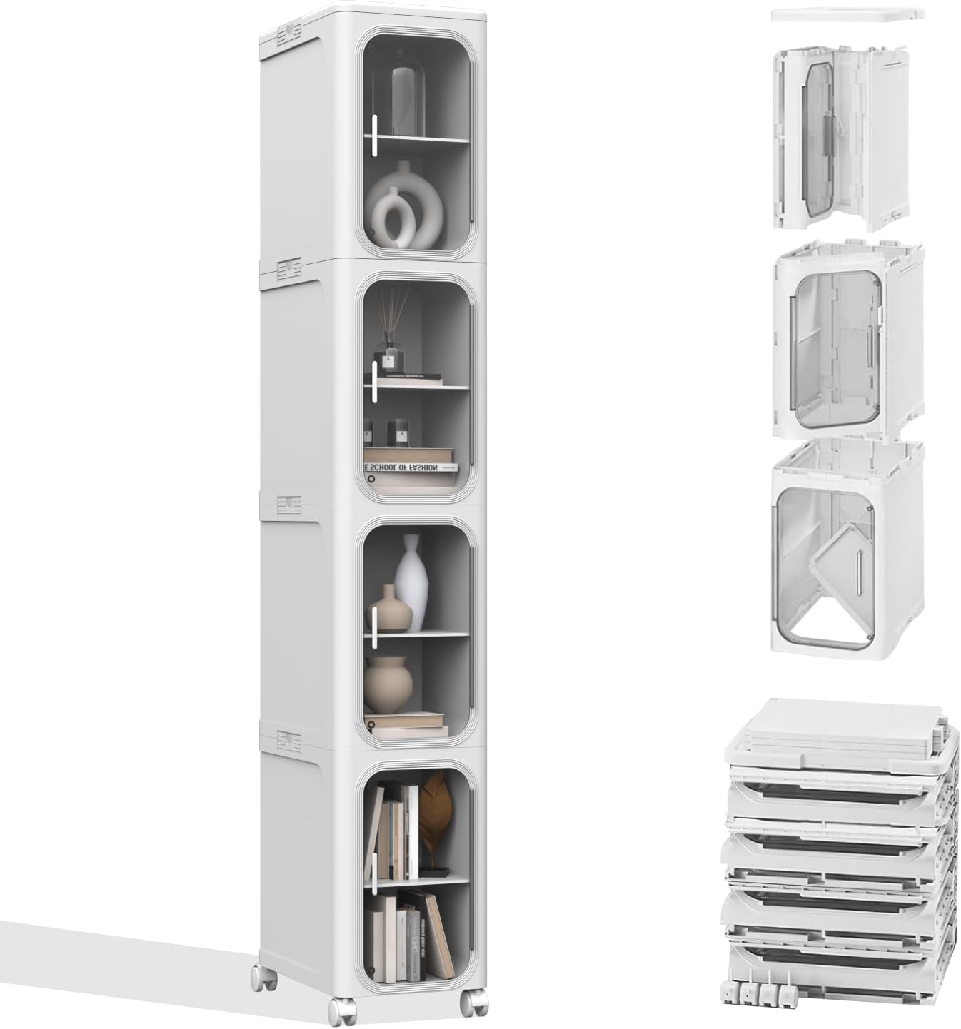 Rolling File Cart - 4 Tier Slim Rolling Storage Cabinet