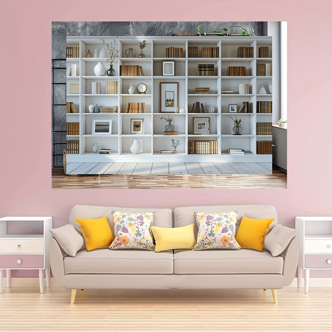 1pc White Bookshelf background - Home Office Zoom Background avis et prix