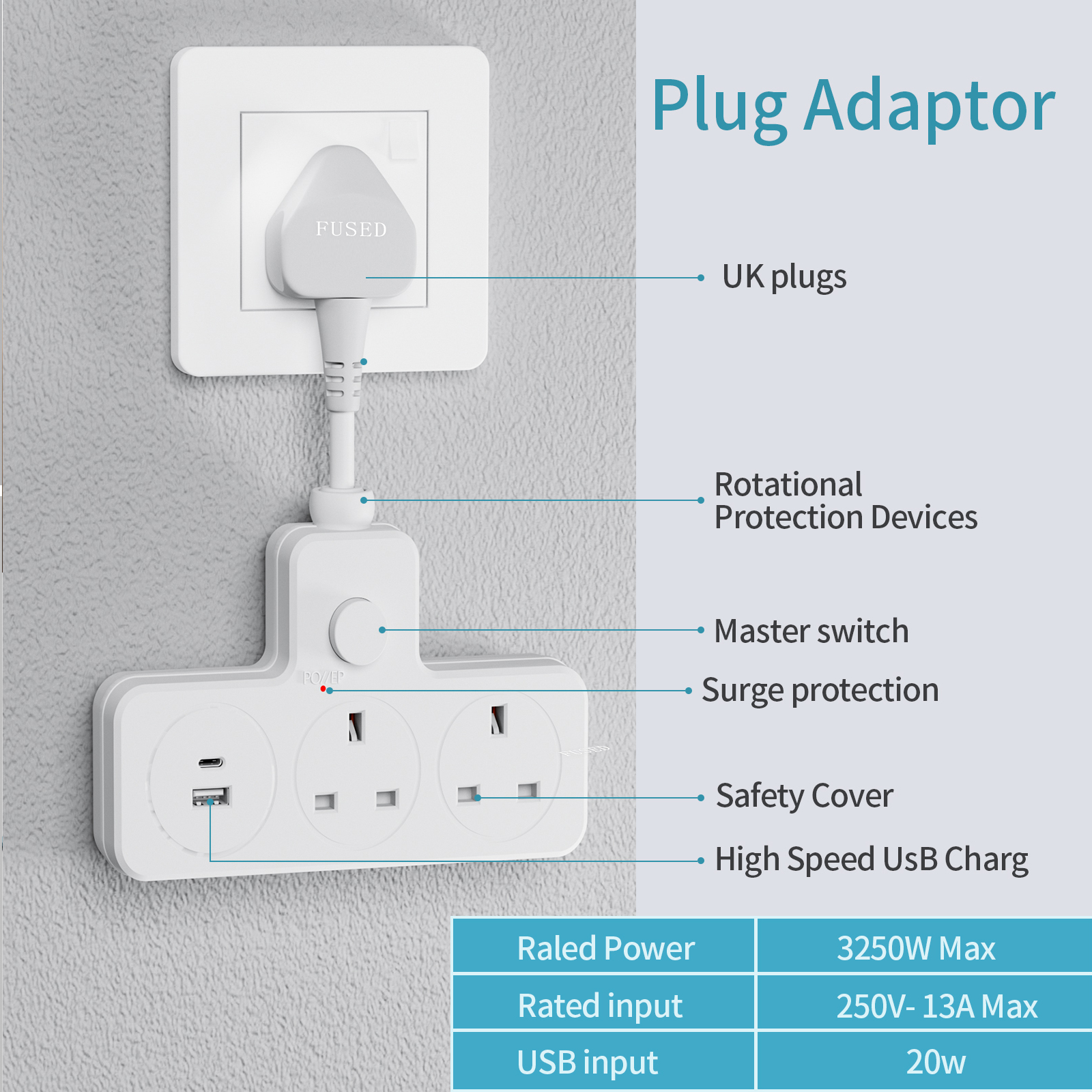 UK Power Plug Wall Outlet 13A  - Home Office Of Uk avis et prix