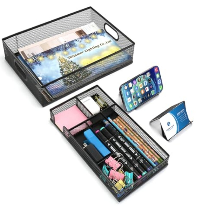 Black Metal Mesh Desk Drawer O - Desktop Organizer Bamboo avis et prix