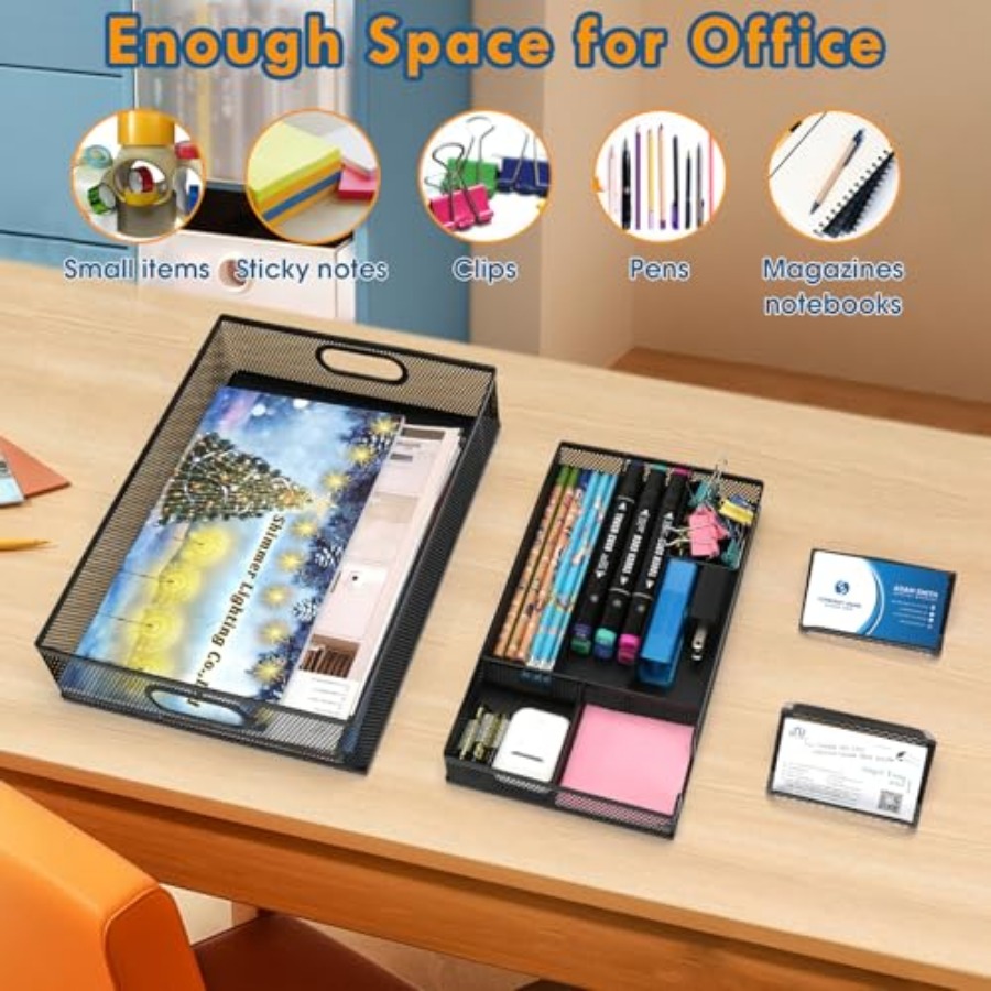 Black Metal Mesh Desk Drawer O - Desktop Organizer Bamboo avis et prix