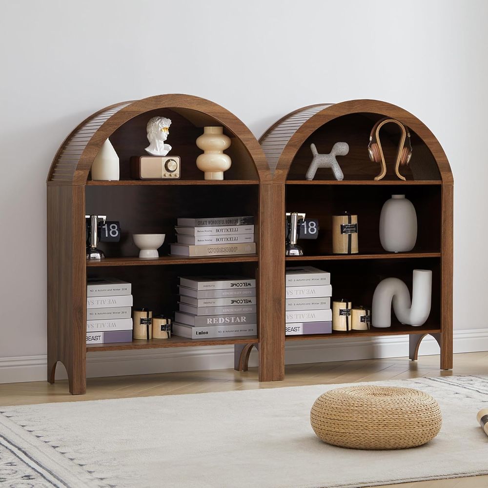 Walnut 3-Shelf Arched Bookcase - Home Office Free avis et prix