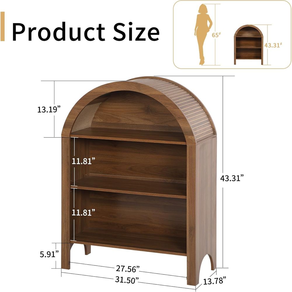 Walnut 3-Shelf Arched Bookcase - Home Office Free avis et prix