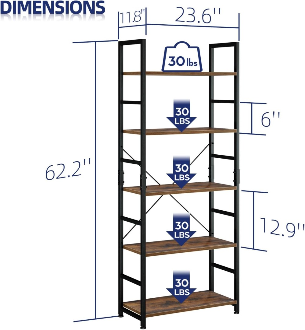 5 Tier Tall Bookshelf, Modern  - Home Office Free avis et prix