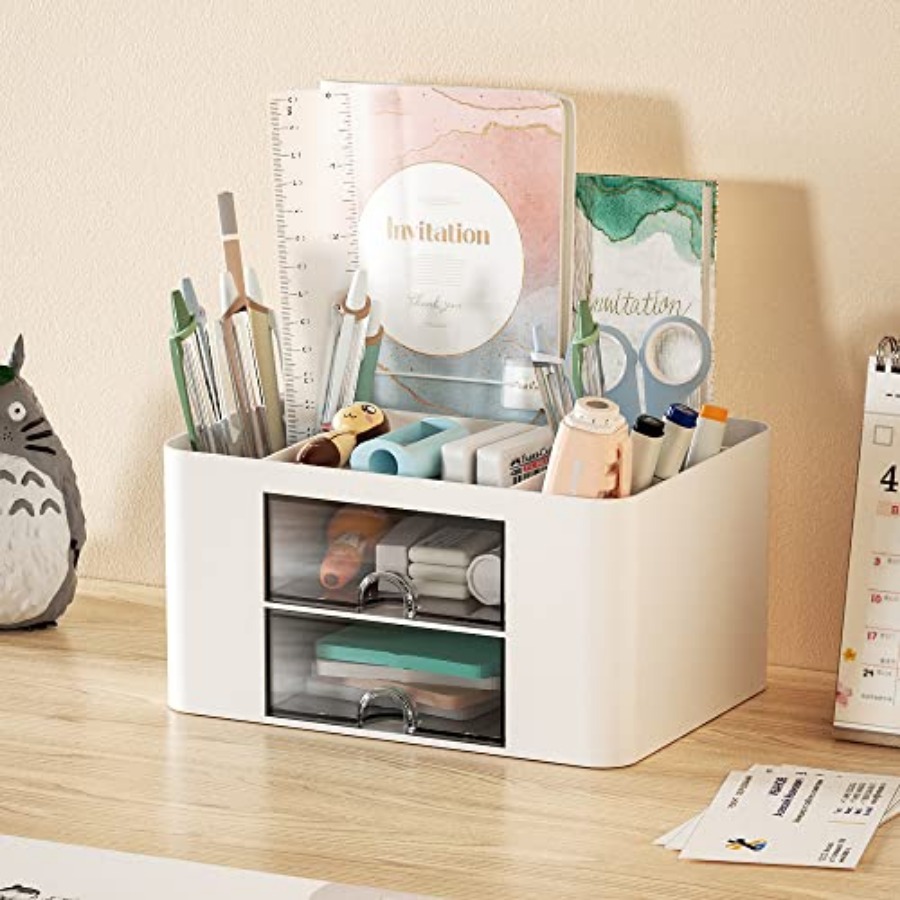 Pen Organizer with 2 Drawer, M - Desktop Organizer Bamboo avis et prix