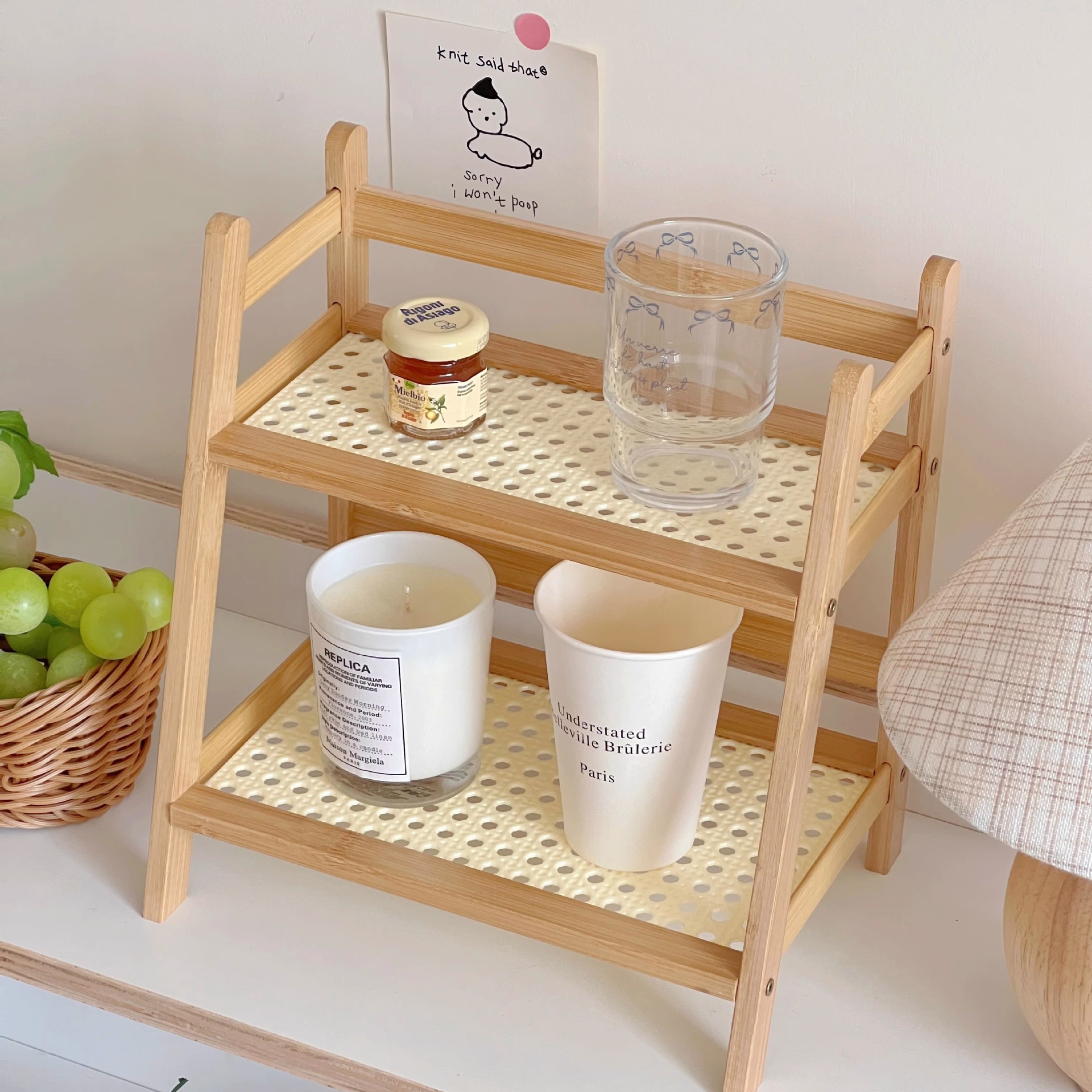 2-Tier Cream Style Ladder Stor - Desktop Organizer Bamboo avis et prix