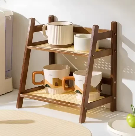 2-Tier Cream Style Ladder Stor - Desktop Organizer Bamboo avis et prix