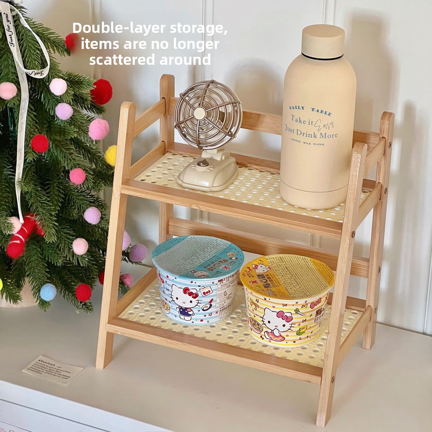 2-Tier Cream Style Ladder Stor - Desktop Organizer Bamboo avis et prix