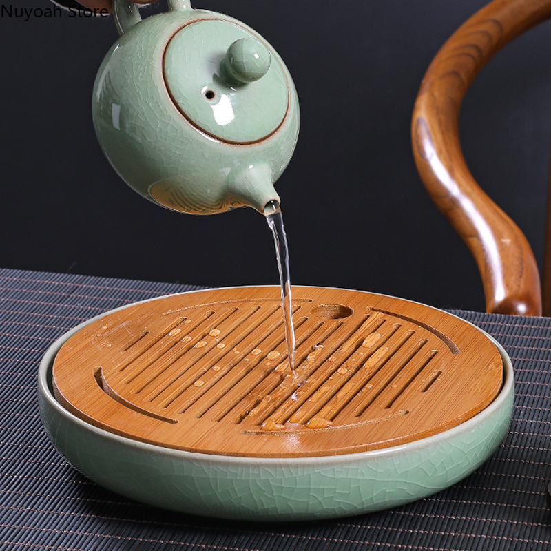 Ceramic Round Tea Tray Househo - Desktop Organizer Bamboo avis et prix