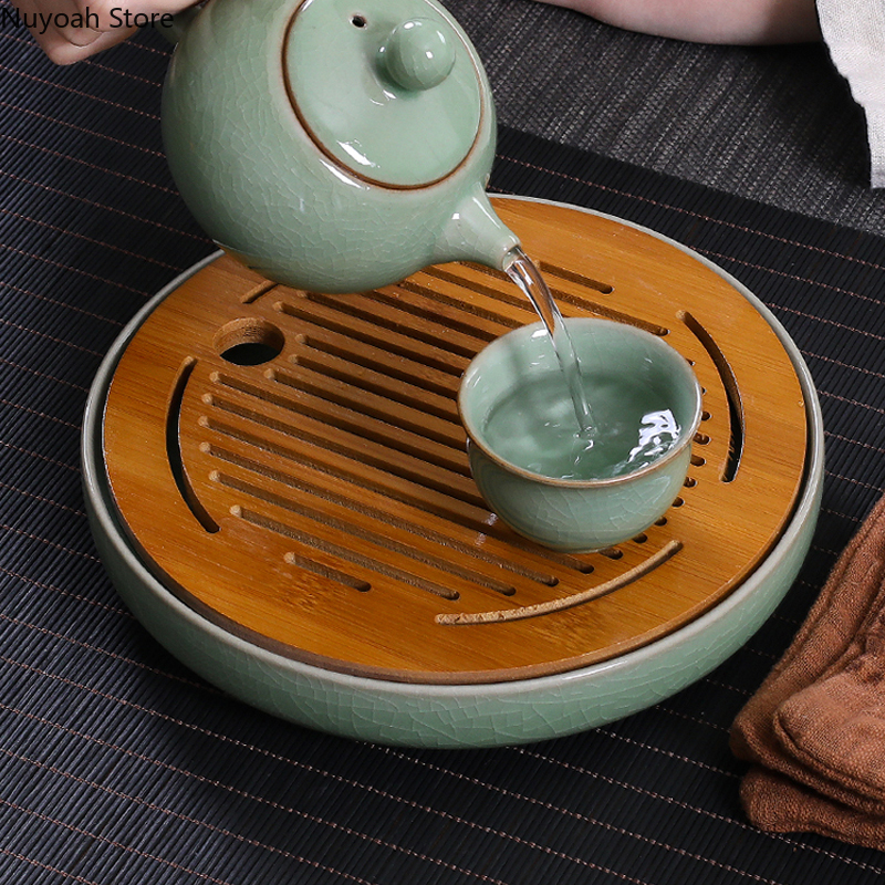 Ceramic Round Tea Tray Househo - Desktop Organizer Bamboo avis et prix