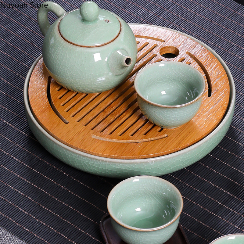 Ceramic Round Tea Tray Househo - Desktop Organizer Bamboo avis et prix
